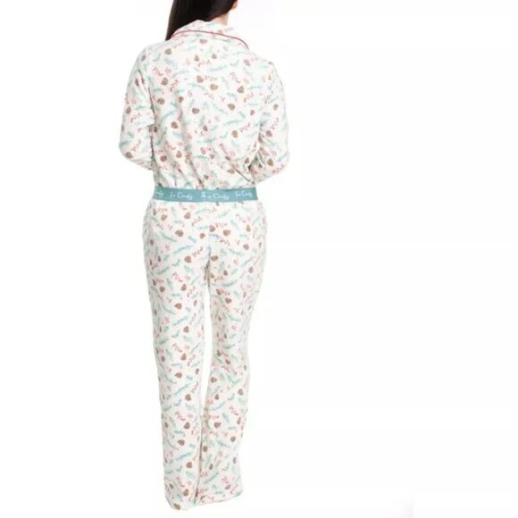 Hanes Comfort Sleep White Green Fleece Pinecone Winter Holiday Pajama Set - Picture 8 of 8